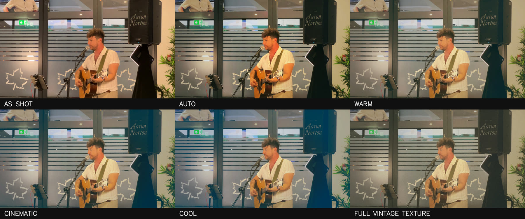 Six grades of the same frame in an indoor function room