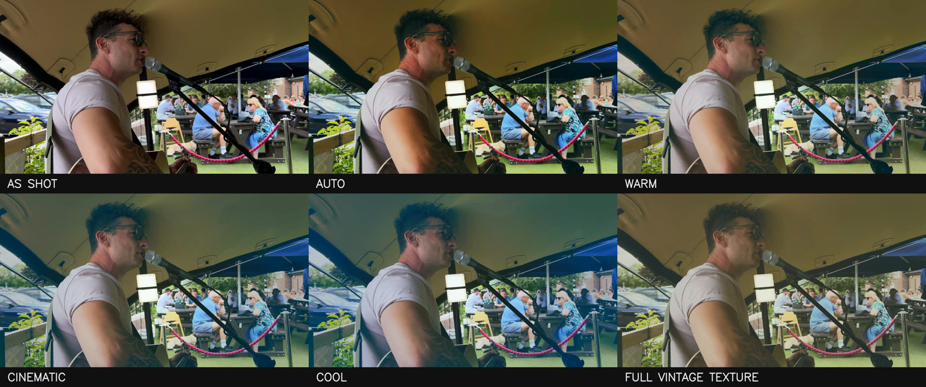 Six grades of the same frame inside a stretch-tent marquee